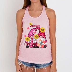 Happy Valentines Day Gnomes With Leopard Sunflower Gnome Women's Knotted Racerback Tank