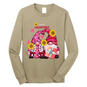 Happy Valentines Day Gnomes With Leopard Sunflower Gnome Long Sleeve Shirt