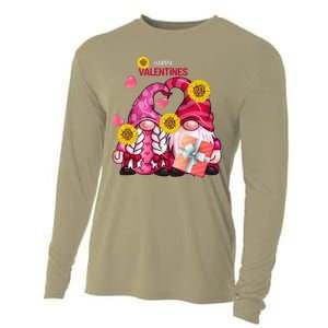 Happy Valentines Day Gnomes With Leopard Sunflower Gnome Cooling Performance Long Sleeve Crew