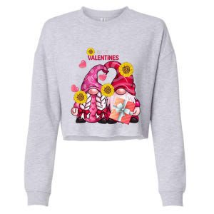 Happy Valentines Day Gnomes With Leopard Sunflower Gnome Cropped Pullover Crew