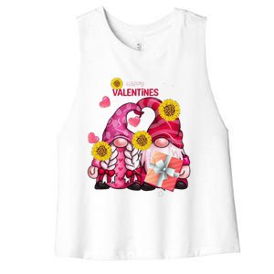 Happy Valentines Day Gnomes With Leopard Sunflower Gnome Women's Racerback Cropped Tank