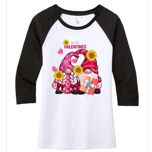 Happy Valentines Day Gnomes With Leopard Sunflower Gnome Women's Tri-Blend 3/4-Sleeve Raglan Shirt