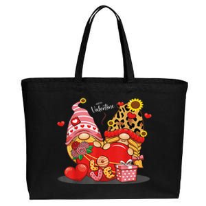 Happy Valentines Day Gnomes With Leopard Sunflower Happy Cotton Canvas Jumbo Tote