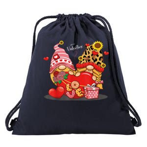 Happy Valentines Day Gnomes With Leopard Sunflower Happy Drawstring Bag