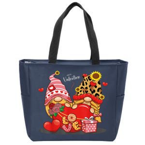 Happy Valentines Day Gnomes With Leopard Sunflower Happy Zip Tote Bag