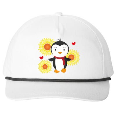 Happy Valentine's Day Penguin With Sunflower Heart Valentine Gift Snapback Five-Panel Rope Hat