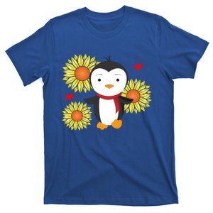 Happy Valentine's Day Penguin With Sunflower Heart Valentine Gift T-Shirt