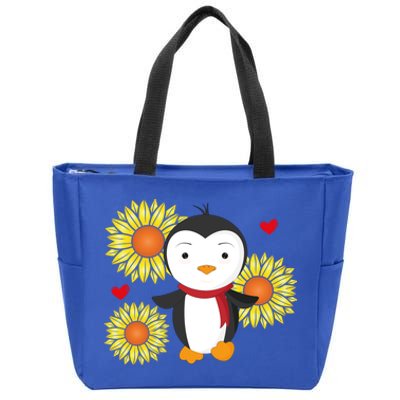 Happy Valentine's Day Penguin With Sunflower Heart Valentine Gift Zip Tote Bag