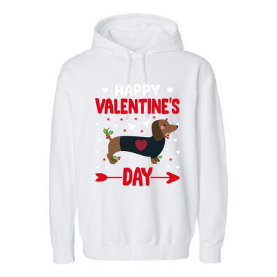 Happy Valentine's Day Dachshund Happy Valentine's Day Great Gift Garment-Dyed Fleece Hoodie