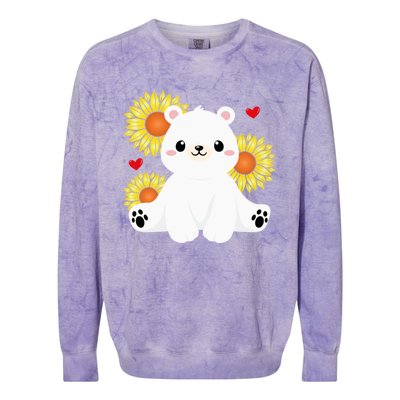 Happy Valentine's Day Polar Bear Sunflower Heart Valentine Great Gift Colorblast Crewneck Sweatshirt