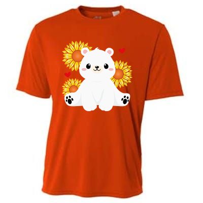 Happy Valentine's Day Polar Bear Sunflower Heart Valentine Great Gift Cooling Performance Crew T-Shirt