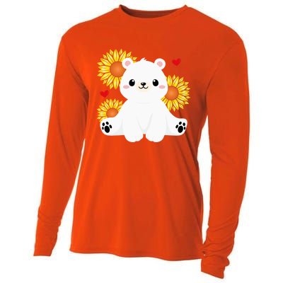 Happy Valentine's Day Polar Bear Sunflower Heart Valentine Great Gift Cooling Performance Long Sleeve Crew