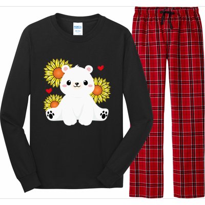 Happy Valentine's Day Polar Bear Sunflower Heart Valentine Great Gift Long Sleeve Pajama Set