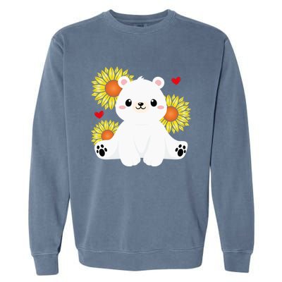 Happy Valentine's Day Polar Bear Sunflower Heart Valentine Great Gift Garment-Dyed Sweatshirt