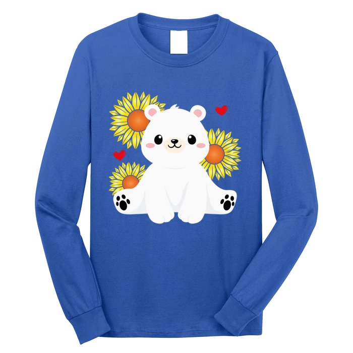 Happy Valentine's Day Polar Bear Sunflower Heart Valentine Great Gift Long Sleeve Shirt