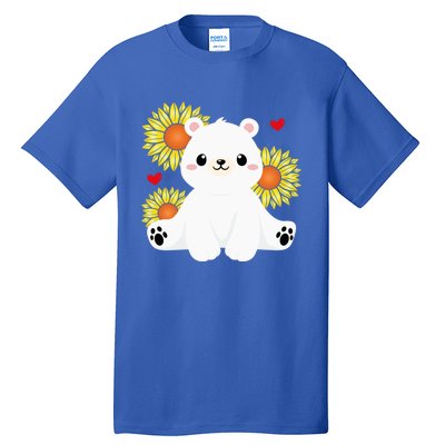 Happy Valentine's Day Polar Bear Sunflower Heart Valentine Great Gift Tall T-Shirt