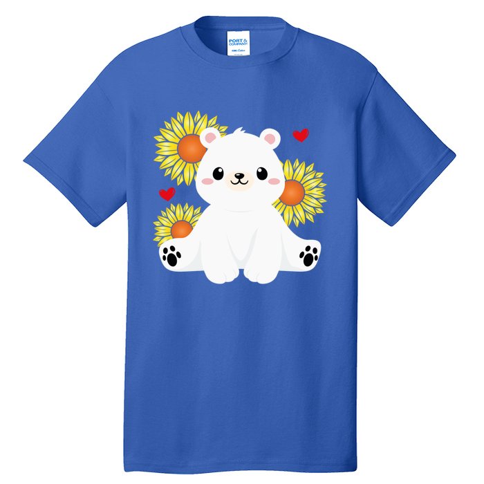 Happy Valentine's Day Polar Bear Sunflower Heart Valentine Great Gift Tall T-Shirt