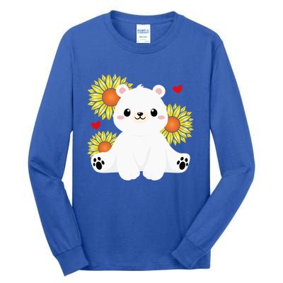 Happy Valentine's Day Polar Bear Sunflower Heart Valentine Great Gift Tall Long Sleeve T-Shirt