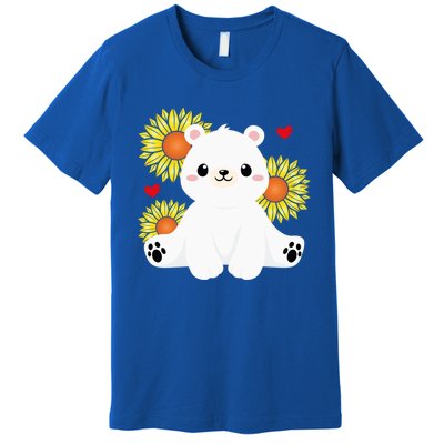 Happy Valentine's Day Polar Bear Sunflower Heart Valentine Great Gift Premium T-Shirt