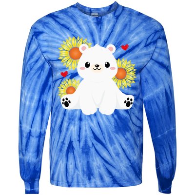 Happy Valentine's Day Polar Bear Sunflower Heart Valentine Great Gift Tie-Dye Long Sleeve Shirt