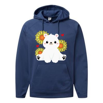 Happy Valentine's Day Polar Bear Sunflower Heart Valentine Great Gift Performance Fleece Hoodie