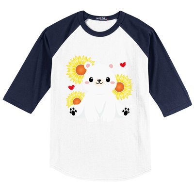 Happy Valentine's Day Polar Bear Sunflower Heart Valentine Great Gift Baseball Sleeve Shirt