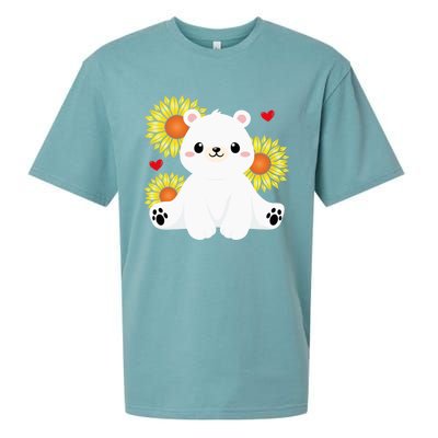 Happy Valentine's Day Polar Bear Sunflower Heart Valentine Great Gift Sueded Cloud Jersey T-Shirt