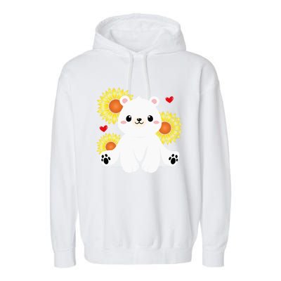 Happy Valentine's Day Polar Bear Sunflower Heart Valentine Great Gift Garment-Dyed Fleece Hoodie