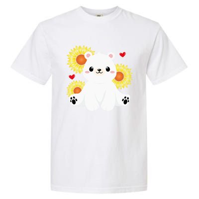 Happy Valentine's Day Polar Bear Sunflower Heart Valentine Great Gift Garment-Dyed Heavyweight T-Shirt