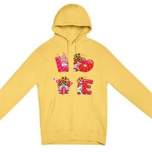 Happy Valentines Day Gnomes With Leopard Sunflower Valentine Cute Day Love Premium Pullover Hoodie