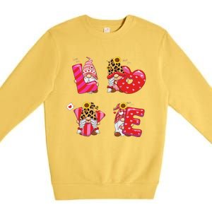 Happy Valentines Day Gnomes With Leopard Sunflower Valentine Cute Day Love Premium Crewneck Sweatshirt