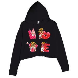 Happy Valentines Day Gnomes With Leopard Sunflower Valentine Cute Day Love Crop Fleece Hoodie