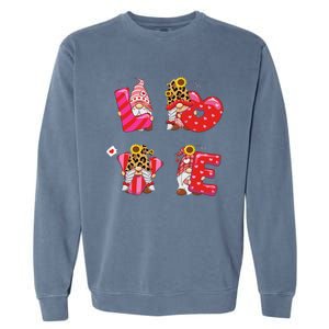 Happy Valentines Day Gnomes With Leopard Sunflower Valentine Cute Day Love Garment-Dyed Sweatshirt