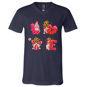 Happy Valentines Day Gnomes With Leopard Sunflower Valentine Cute Day Love V-Neck T-Shirt