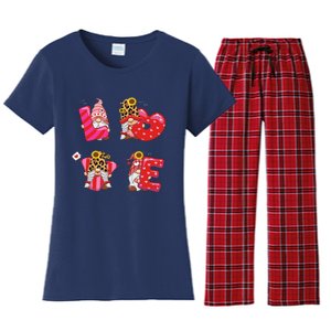 Happy Valentines Day Gnomes With Leopard Sunflower Valentine Cute Day Love Women's Flannel Pajama Set