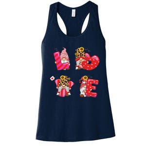 Happy Valentines Day Gnomes With Leopard Sunflower Valentine Cute Day Love Women's Racerback Tank