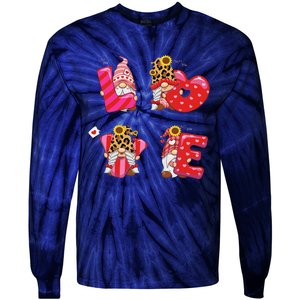 Happy Valentines Day Gnomes With Leopard Sunflower Valentine Cute Day Love Tie-Dye Long Sleeve Shirt