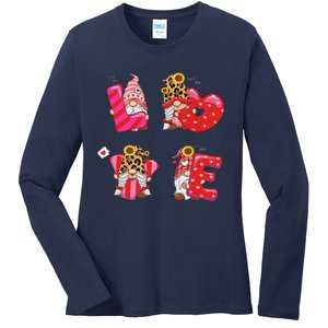 Happy Valentines Day Gnomes With Leopard Sunflower Valentine Cute Day Love Ladies Long Sleeve Shirt