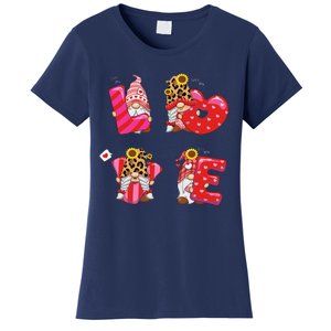 Happy Valentines Day Gnomes With Leopard Sunflower Valentine Cute Day Love Women's T-Shirt