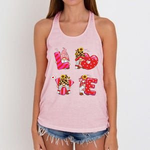 Happy Valentines Day Gnomes With Leopard Sunflower Valentine Cute Day Love Women's Knotted Racerback Tank