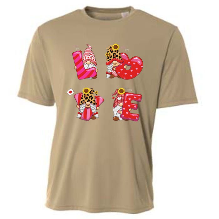 Happy Valentines Day Gnomes With Leopard Sunflower Valentine Cute Day Love Cooling Performance Crew T-Shirt