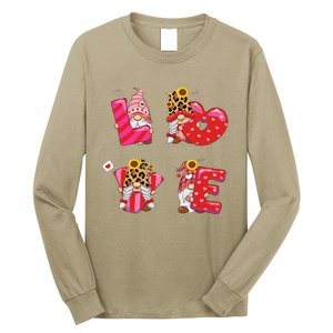 Happy Valentines Day Gnomes With Leopard Sunflower Valentine Cute Day Love Long Sleeve Shirt