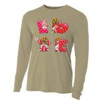 Happy Valentines Day Gnomes With Leopard Sunflower Valentine Cute Day Love Cooling Performance Long Sleeve Crew