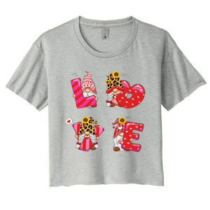 Happy Valentines Day Gnomes With Leopard Sunflower Valentine Cute Day Love Women's Crop Top Tee