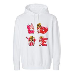 Happy Valentines Day Gnomes With Leopard Sunflower Valentine Cute Day Love Garment-Dyed Fleece Hoodie