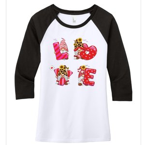 Happy Valentines Day Gnomes With Leopard Sunflower Valentine Cute Day Love Women's Tri-Blend 3/4-Sleeve Raglan Shirt