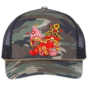 Happy Valentines Day Gnomes With Leopard Sunflower Valentine Cute Day Retro Rope Trucker Hat Cap