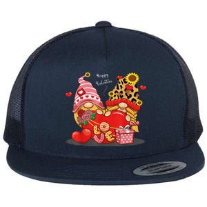 Happy Valentines Day Gnomes With Leopard Sunflower Valentine Cute Day Flat Bill Trucker Hat