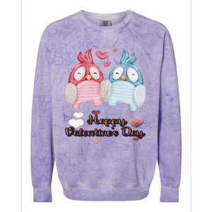 Happy Valentine's Day With Cute Penguins Couple And Hearts Cute Gift Colorblast Crewneck Sweatshirt