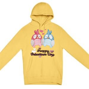 Happy Valentine's Day With Cute Penguins Couple And Hearts Cute Gift Premium Pullover Hoodie